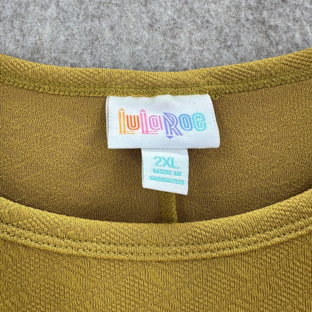 NEW LuLaRoe Carly Dress Mustard Yellow Textured Pocket Tunic Top 2XL FLAWS - Picture 5 of 10